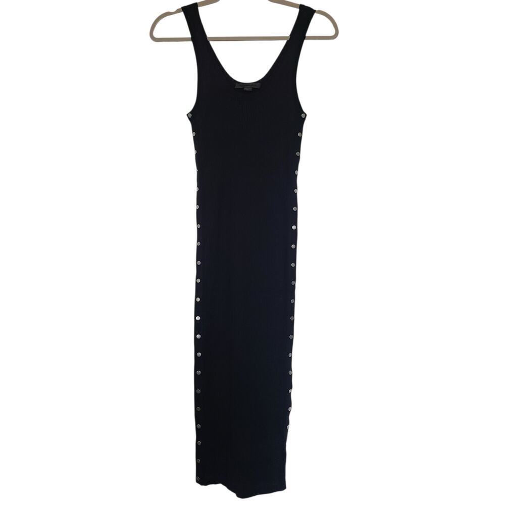 Alexander Wang Scoop Neck Ribbed Midi Dress Size Small Black